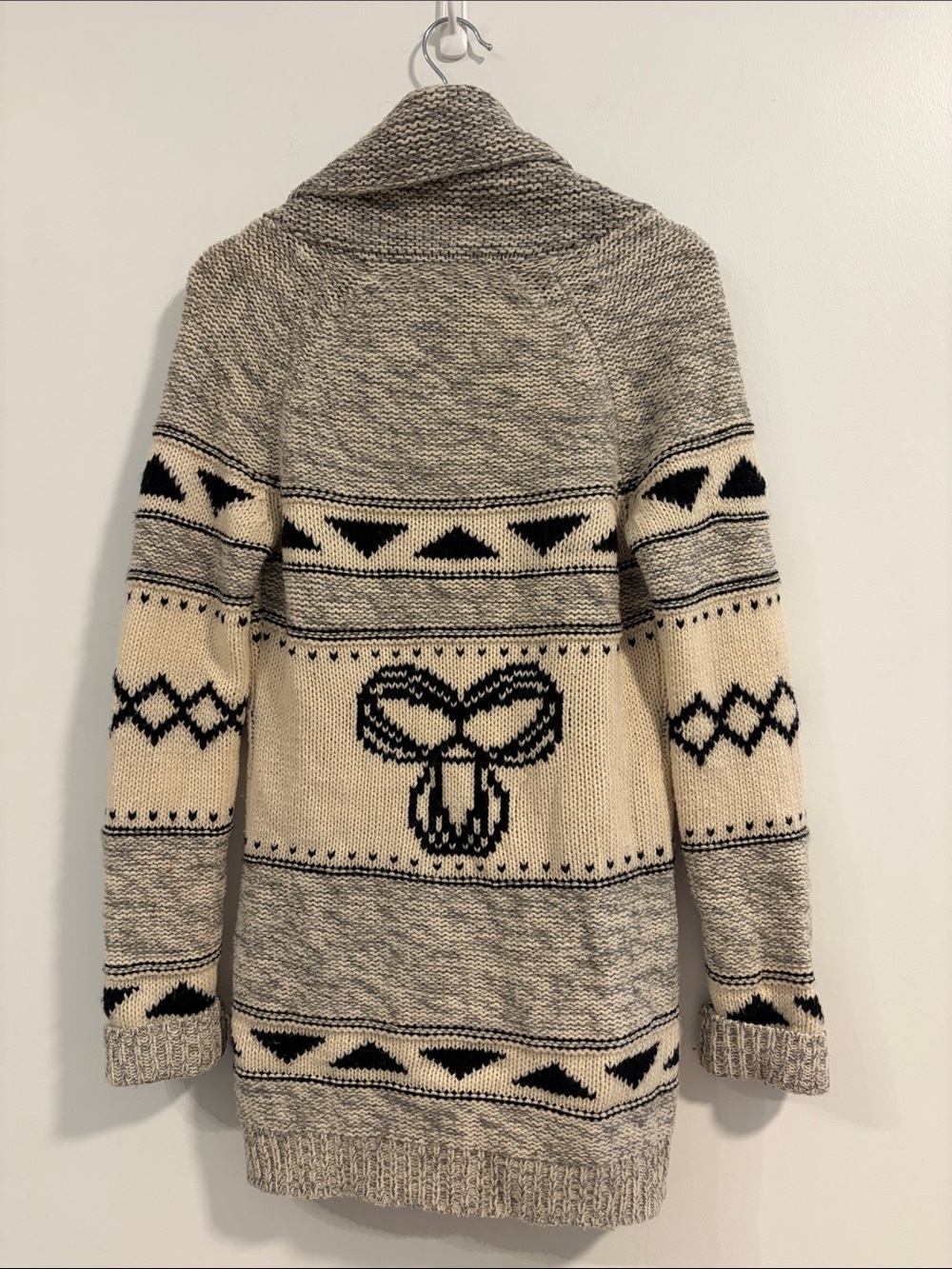 TNA Boyfriend Shawl Collar Lambswool Cardigan Sweater in Cream, Gray and Black - Picture 4 of 6